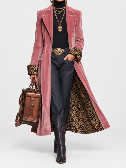Maddalena | Cappotto Lungo con Revers e Dettagli Leopardati