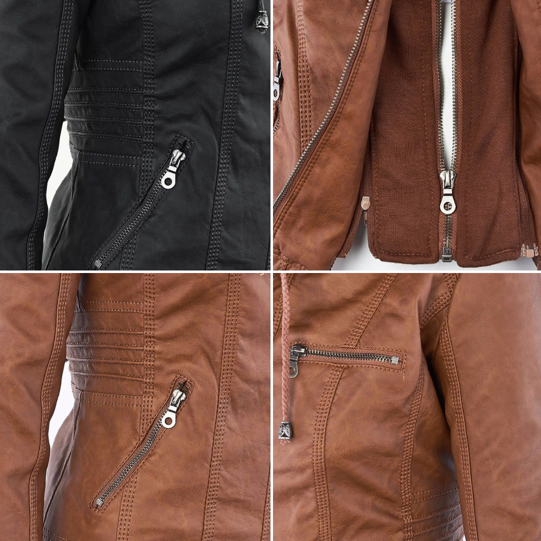 Calista — Giacca Biker con Cappuccio e Tasche con Zip