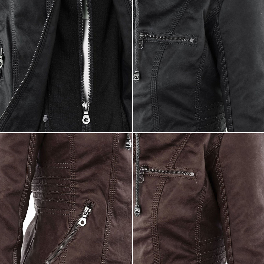 Calista — Giacca Biker con Cappuccio e Tasche con Zip