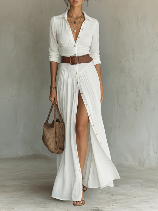 Valeriana – abito maxi stile camicia bianco, frontale