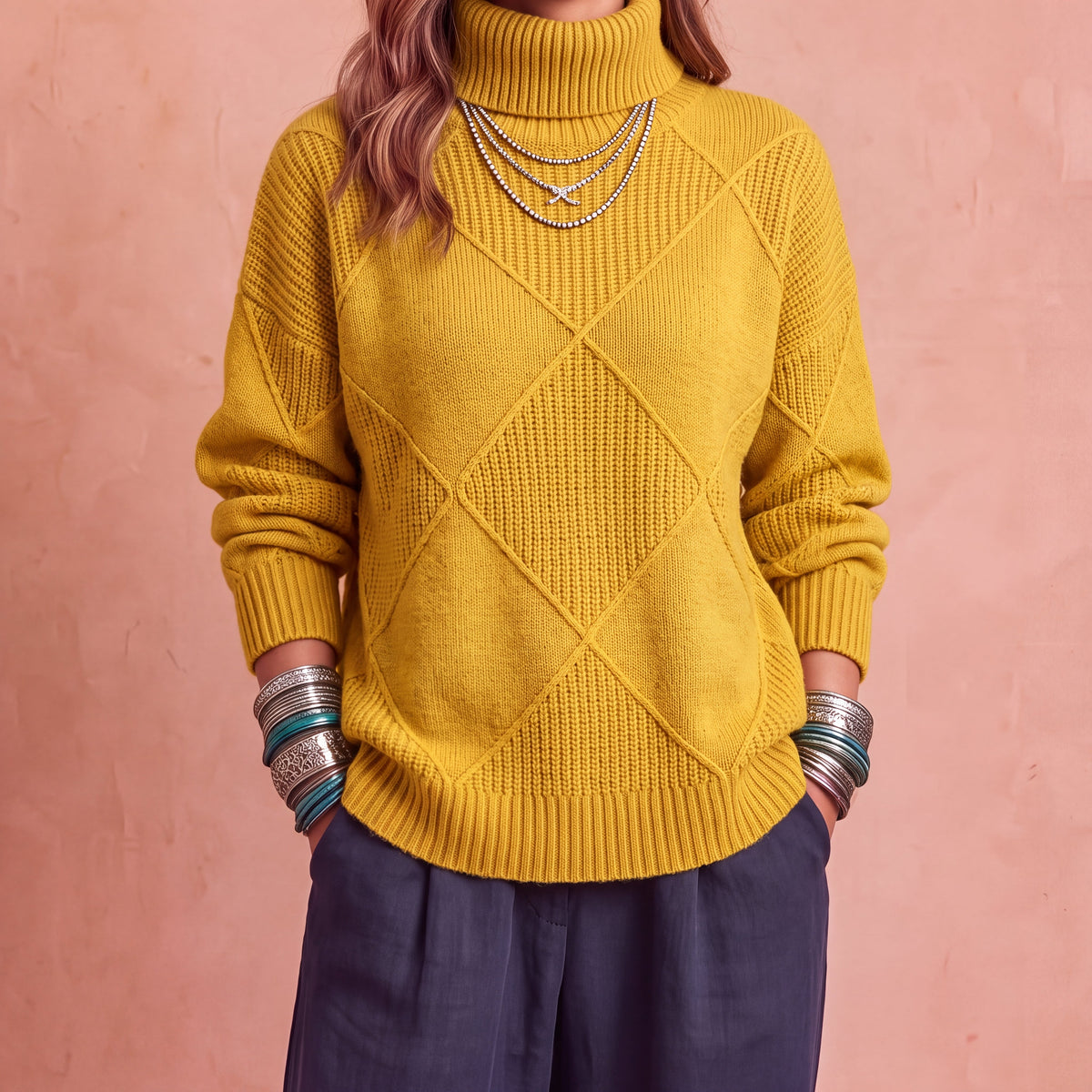 Eugenia | Maglia Ampia a Rombi con Collo Alto
