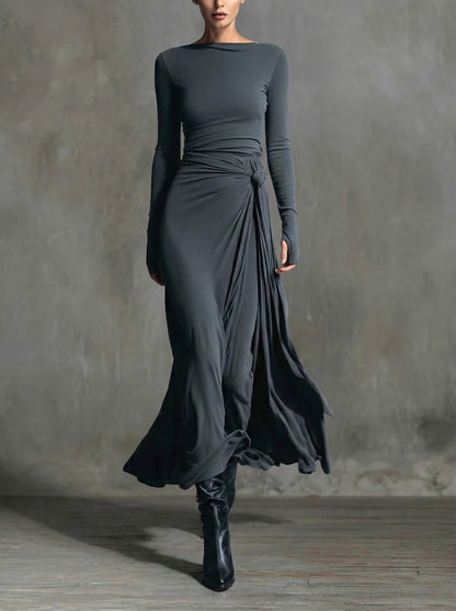 Daniella – abito maxi grigio scuro, vista frontale