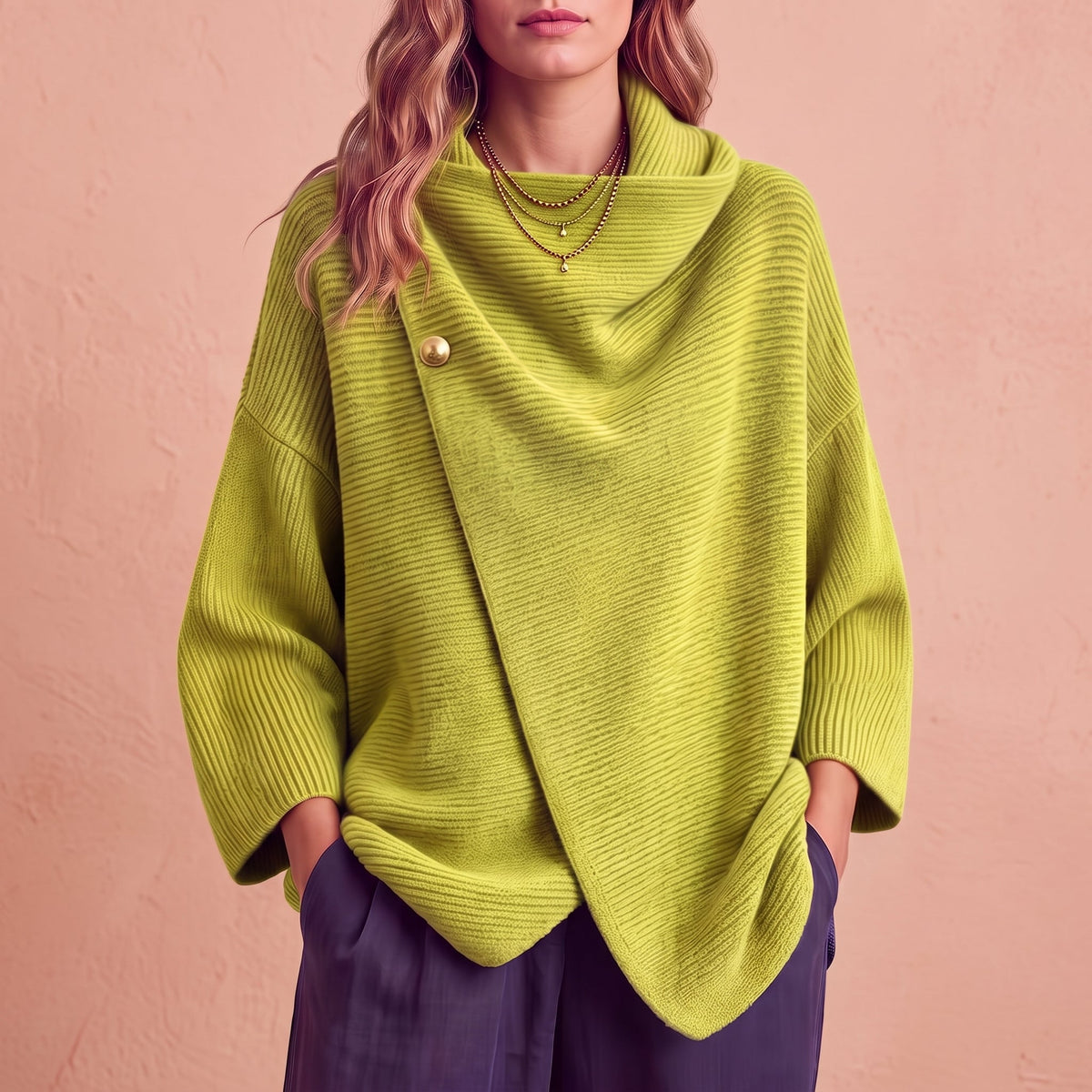 Colette | Maglia a Coste con Collo Asimmetrico e Bottoni