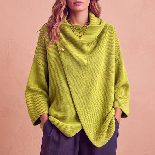 Colette | Maglia a Coste con Collo Asimmetrico e Bottoni