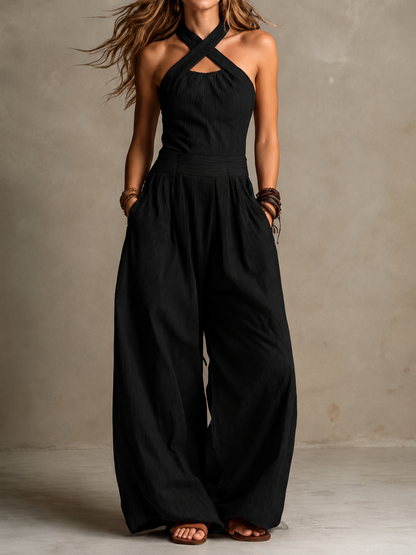Bianca — Tuta Pantalone Ampio Scollo Incrociato