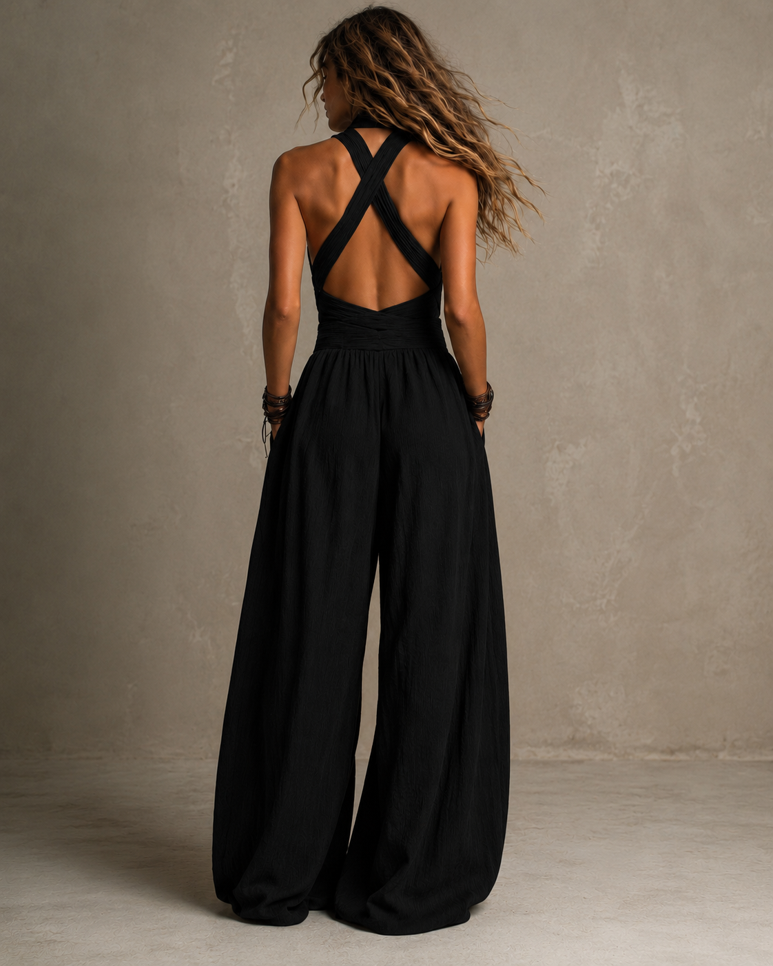 Bianca — Tuta Pantalone Ampio Scollo Incrociato