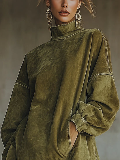 Gabrielle | Abito Effetto Suede con Collo Alto e Frange