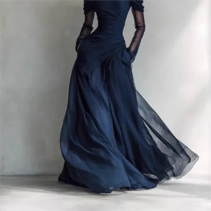 Anastasia | Abito Maxi Spalle Scoperte con Maniche Trasparenti, Blu