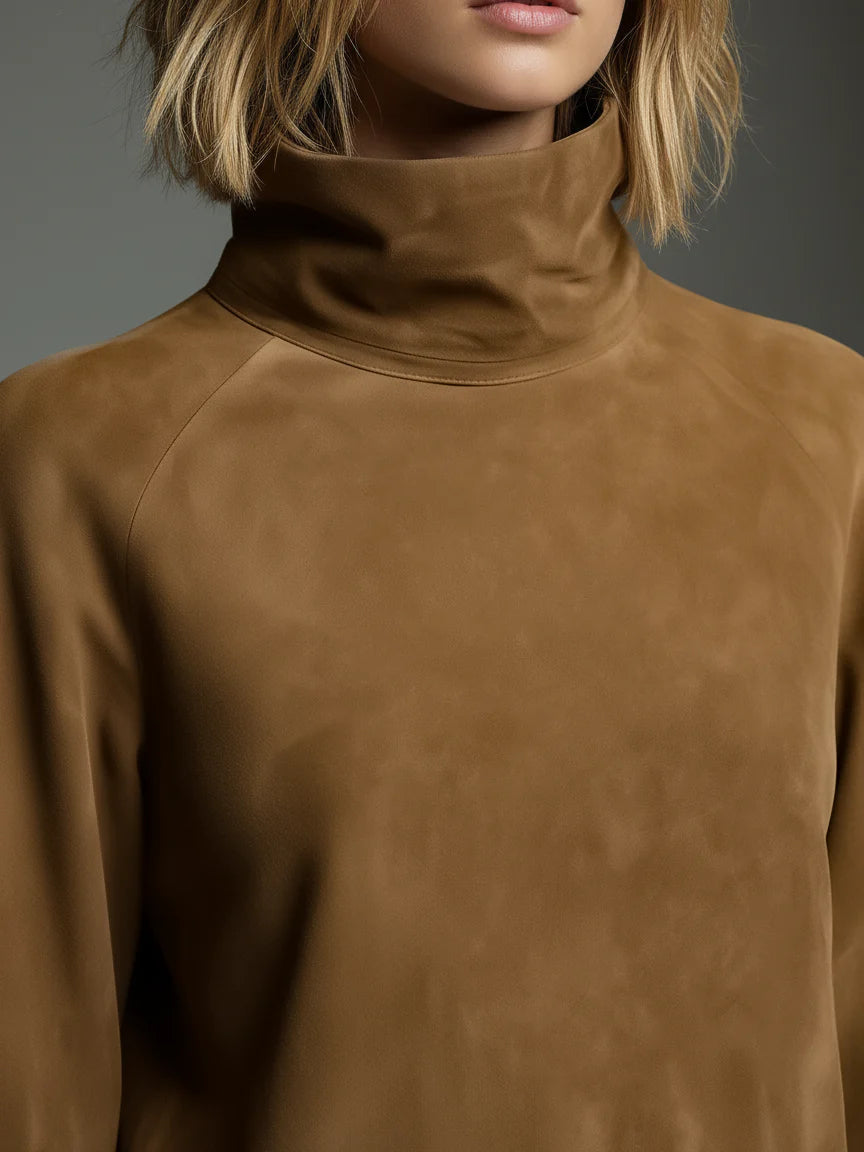 Adalgisa | Abito Mini Effetto Scamosciato con Collo Alto, Ocra