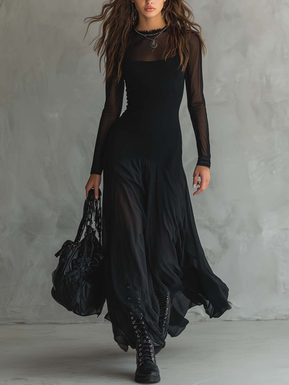 Noemia – abito maxi nero, vista frontale
