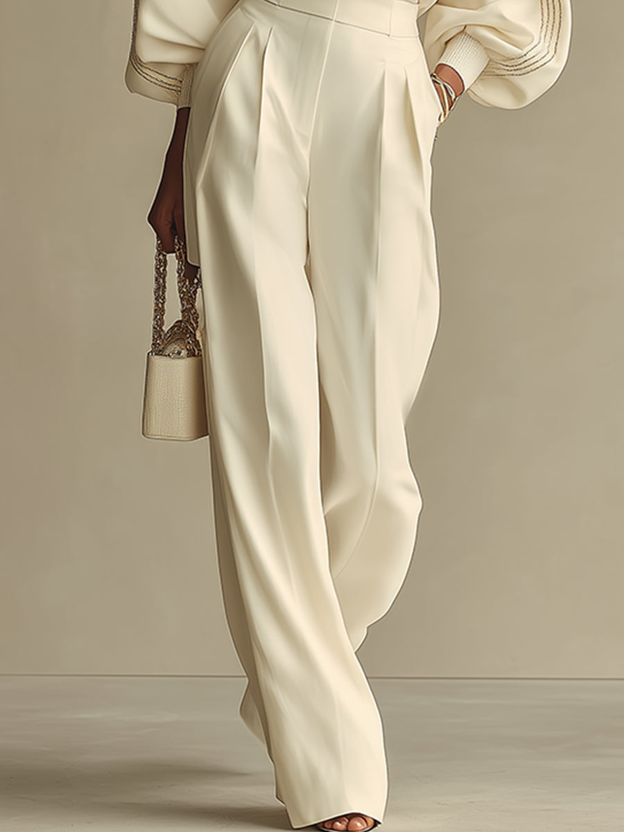 Emilia | Completo Maglione con Maniche Ampie e Pantalone a Vita Alta, Avorio