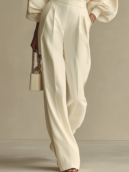 Emilia | Completo Maglione con Maniche Ampie e Pantalone a Vita Alta, Avorio