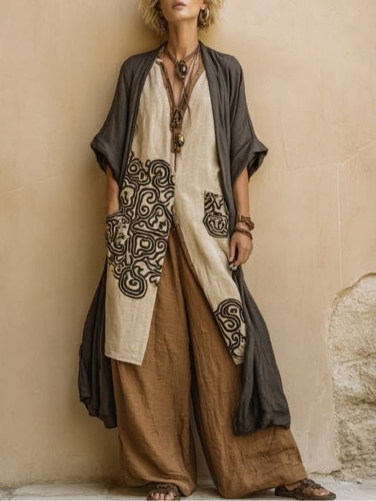 Martina | Set Tre Pezzi Bohemien Nomade Grigio Scuro e Marrone con Motivo Tribale