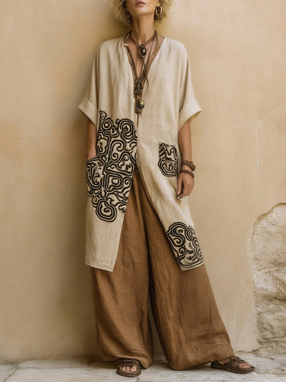 Martina | Set Tre Pezzi Bohemien Nomade Grigio Scuro e Marrone con Motivo Tribale