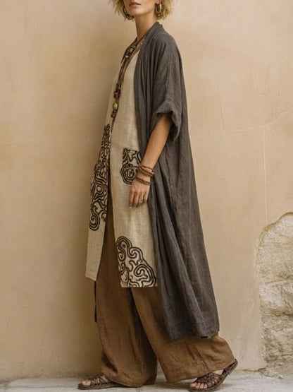 Martina | Set Tre Pezzi Bohemien Nomade Grigio Scuro e Marrone con Motivo Tribale