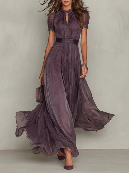 Zita – abito maxi in chiffon viola prugna, vista frontale