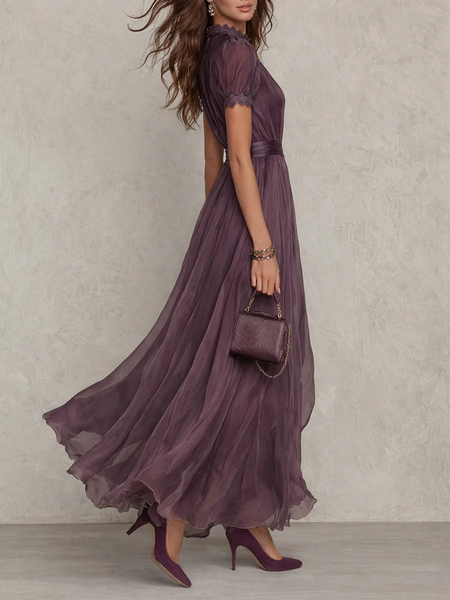 Zita – abito maxi in chiffon viola prugna, vista laterale