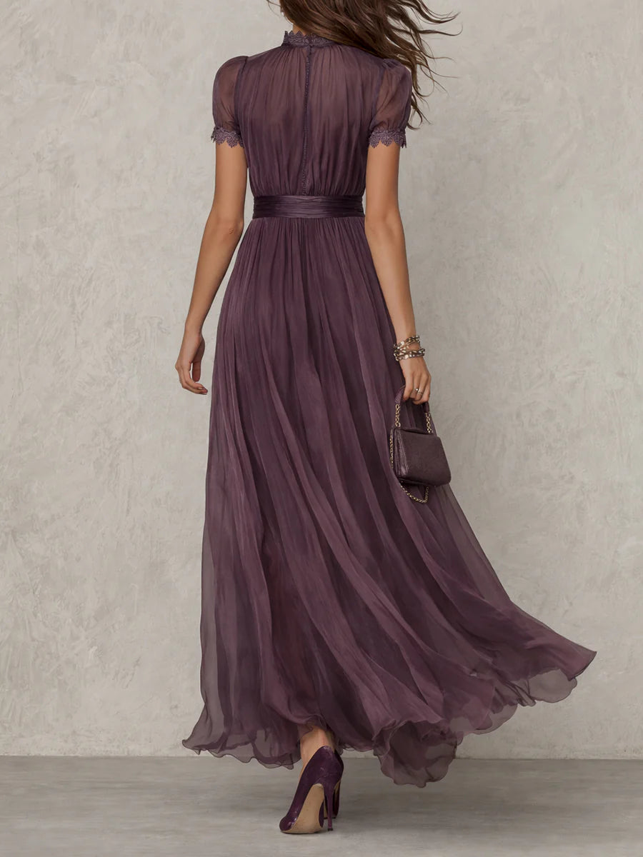 Zita – abito maxi in chiffon viola prugna, vista posteriore