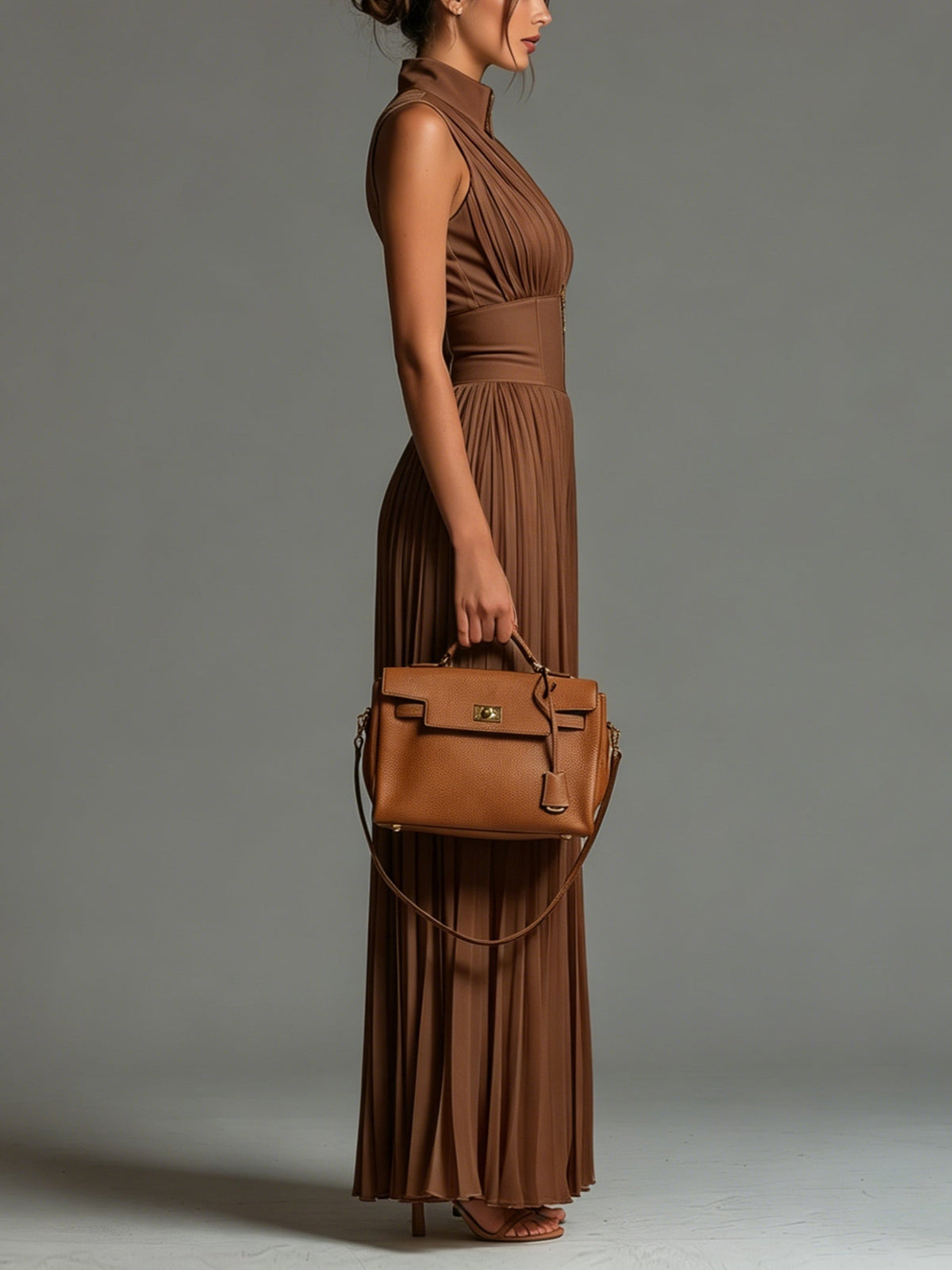 Claudia — Tuta Plissettata in Chiffon Marrone