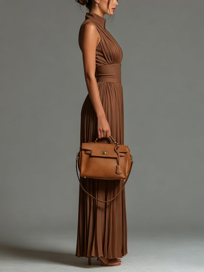 Claudia — Tuta Plissettata in Chiffon Marrone