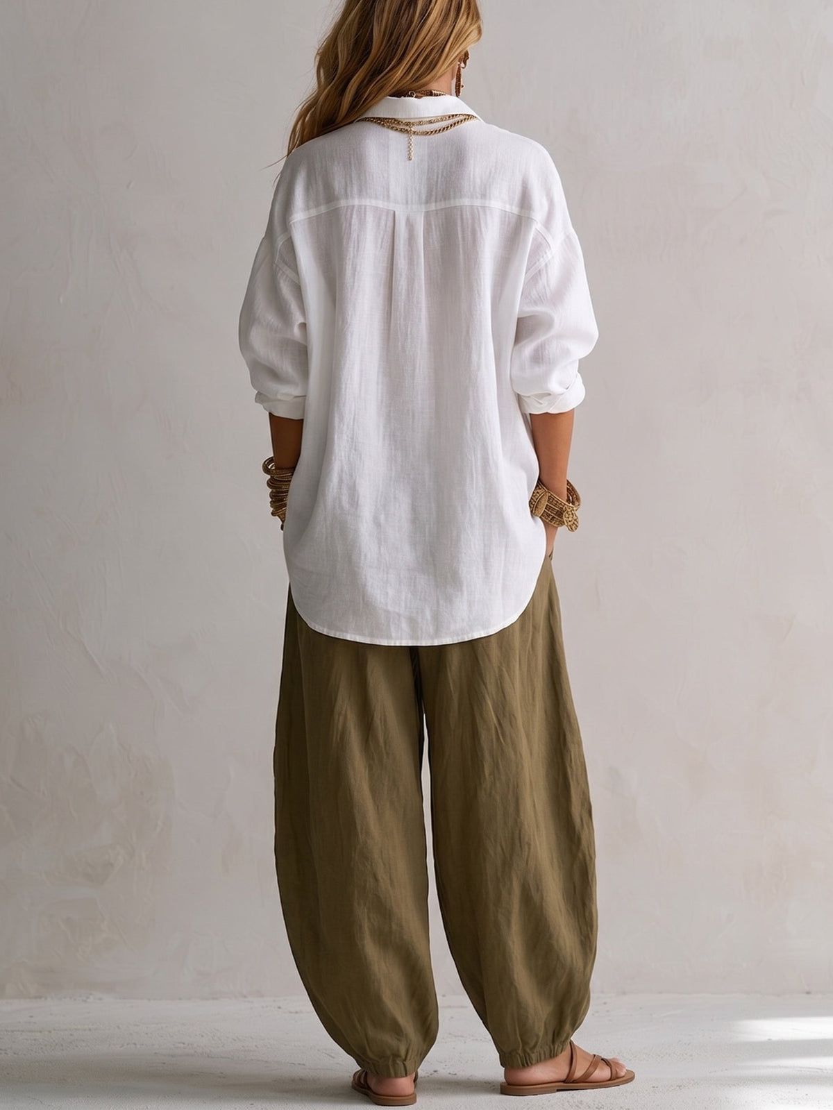 Veronica completo camicia misto lino pantaloni lanterna bianco