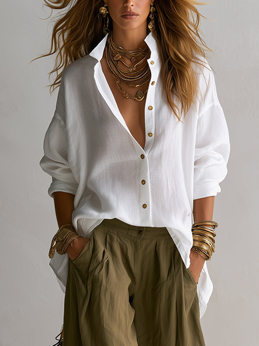Veronica completo camicia misto lino pantaloni lanterna bianco