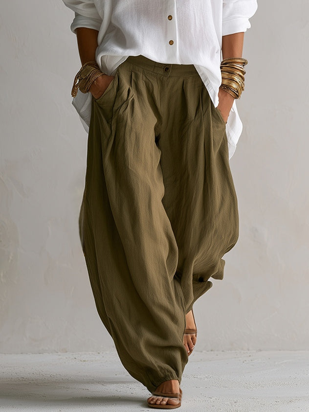 Veronica completo camicia misto lino pantaloni lanterna bianco