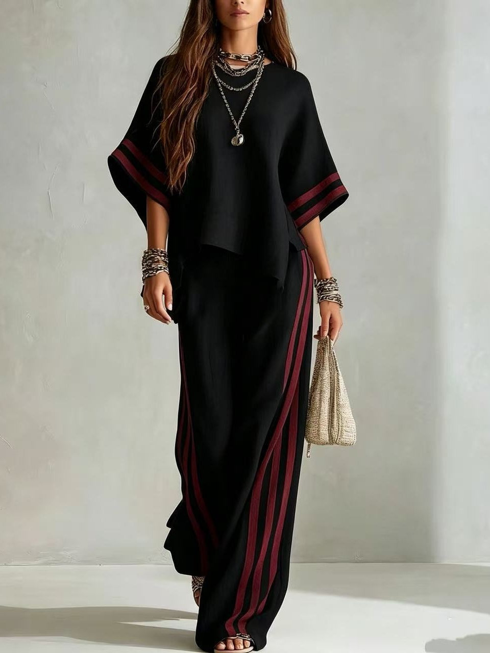Teresa completo boho righe color-block nero