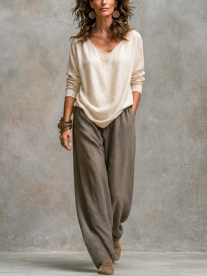 Costanza | Completo Tre Pezzi con Pantalone Palazzo, Beige