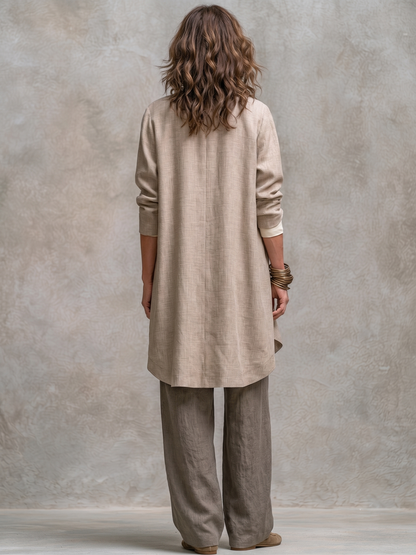 Costanza | Completo Tre Pezzi con Pantalone Palazzo, Beige