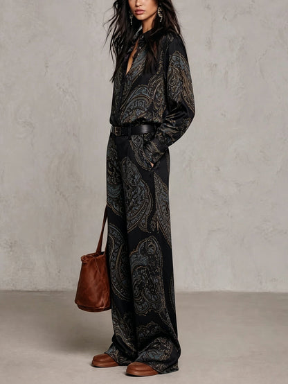 Serena completo camicia raso cachemire nero