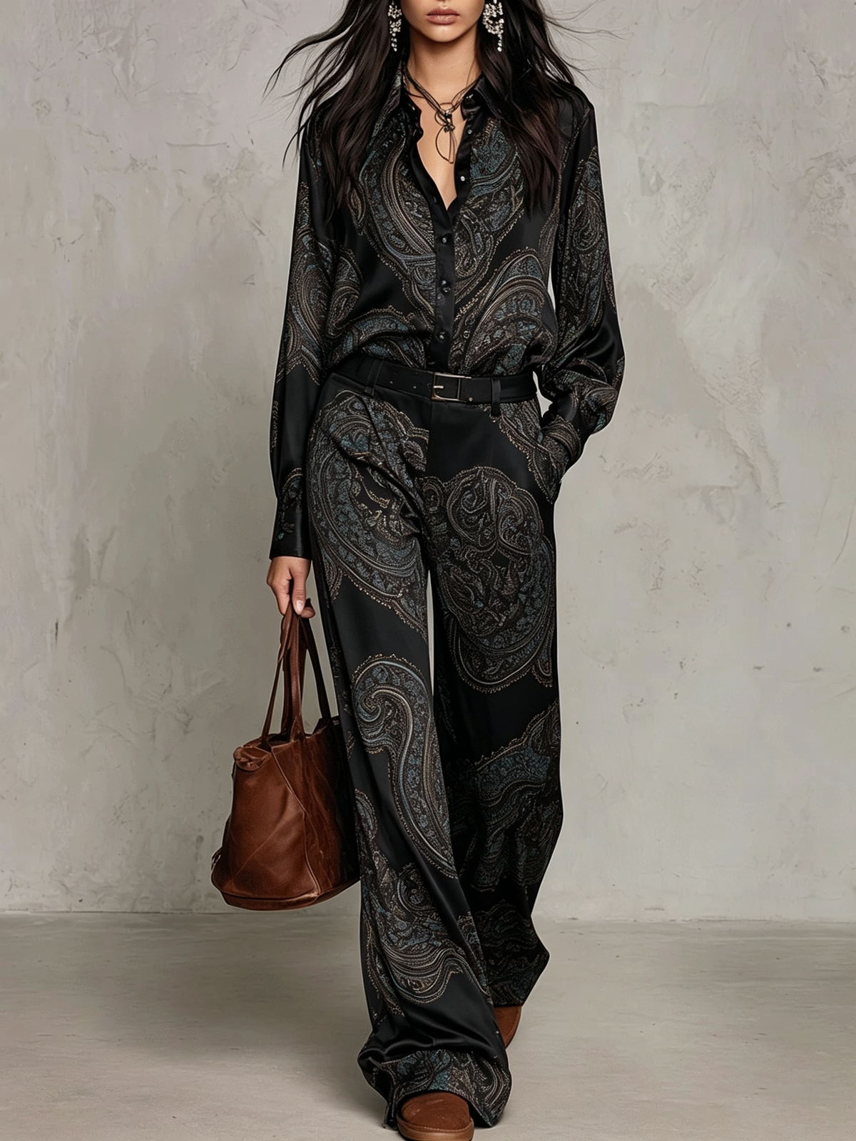 Serena completo camicia raso cachemire nero