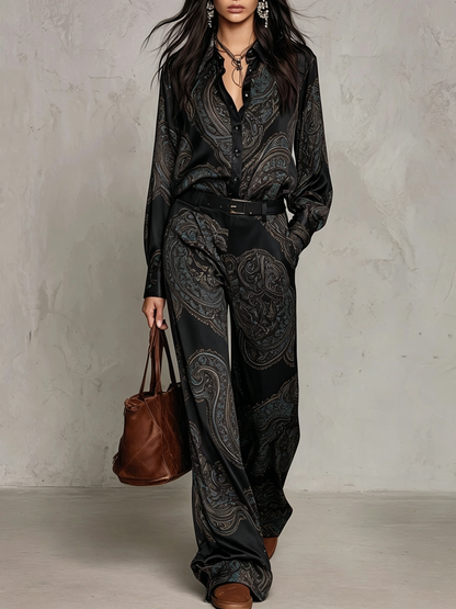 Serena completo camicia raso cachemire nero
