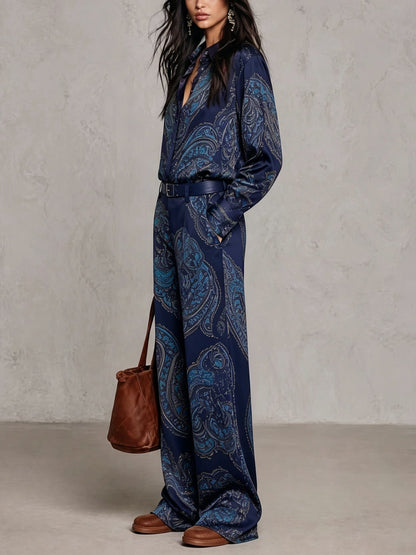 Beatrice completo camicia raso cachemire blu navy