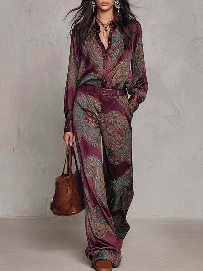 Camilla completo camicia raso cachemire bordeaux
