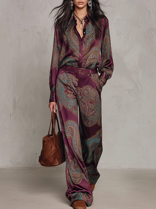 Camilla completo camicia raso cachemire bordeaux