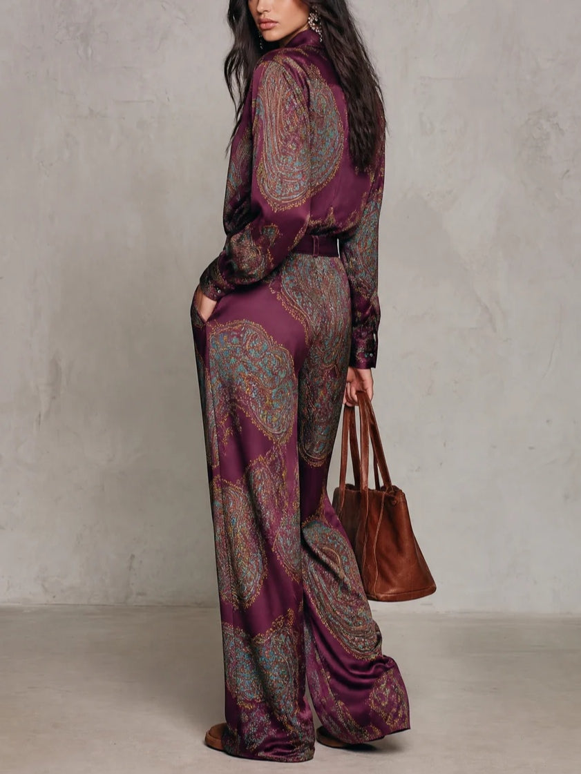 Camilla completo camicia raso cachemire bordeaux