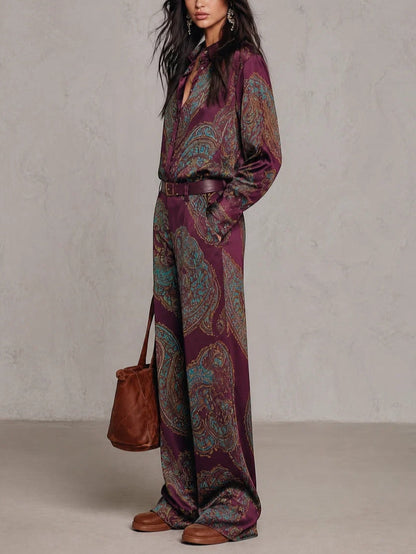 Cassandra | completo camicia e pantalone in raso paisley