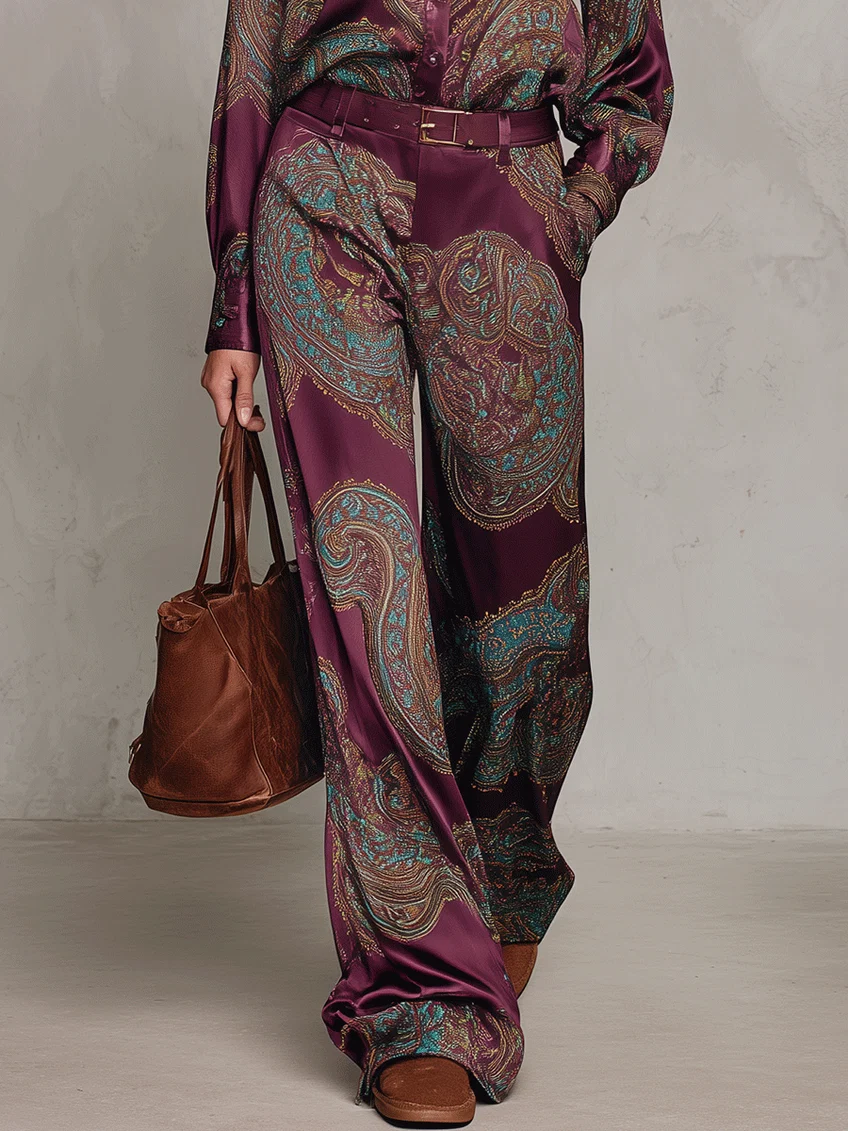 Camilla completo camicia raso cachemire bordeaux