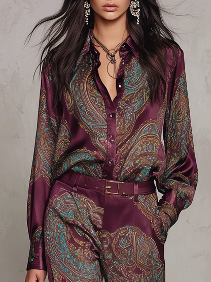 Camilla completo camicia raso cachemire bordeaux