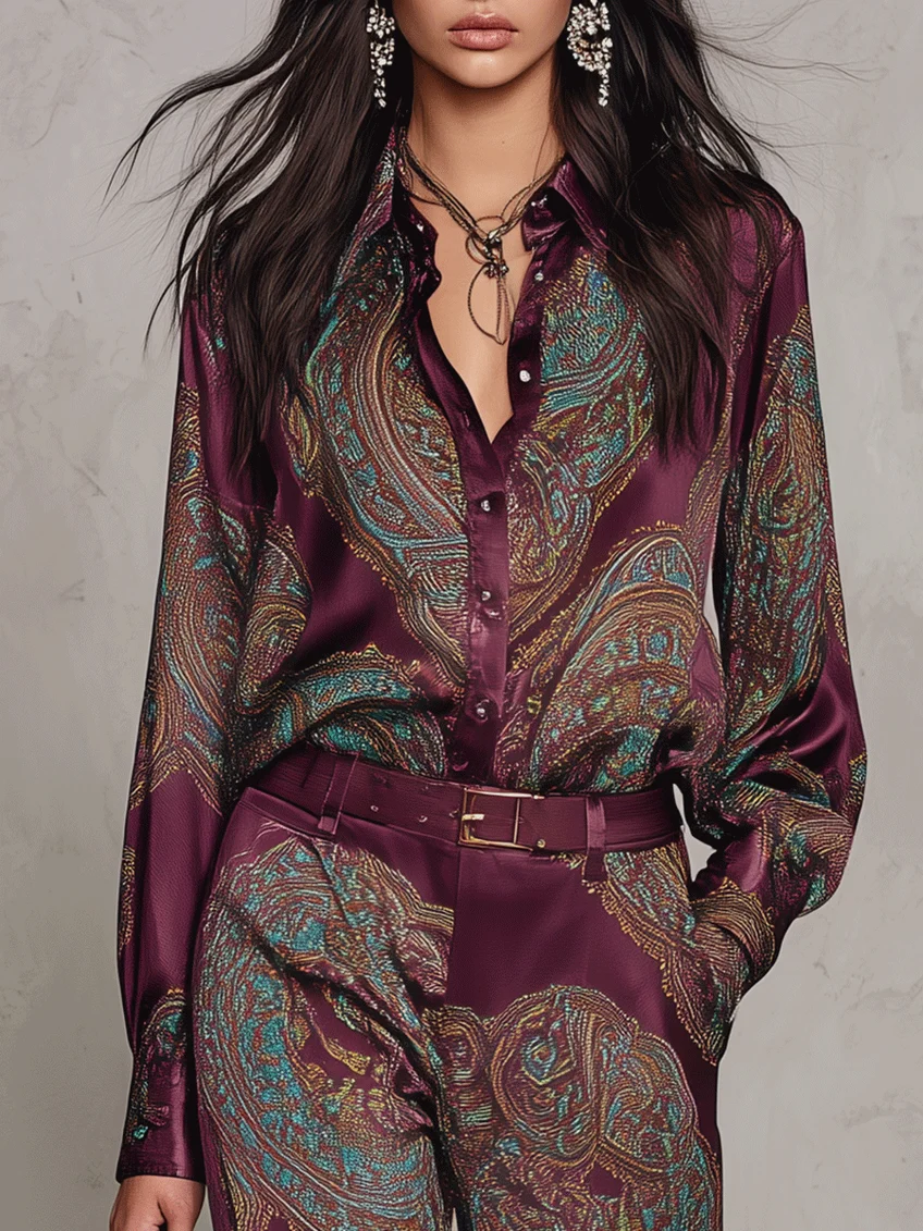 Cassandra | completo camicia e pantalone in raso paisley