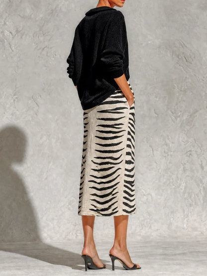 Vittoria | Completo Maglia e Gonna Midi Zebrata, Nero