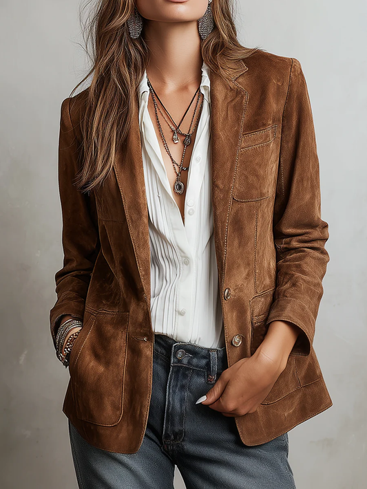 Adeline | Blazer Vintage Effetto Scamosciato, Marrone