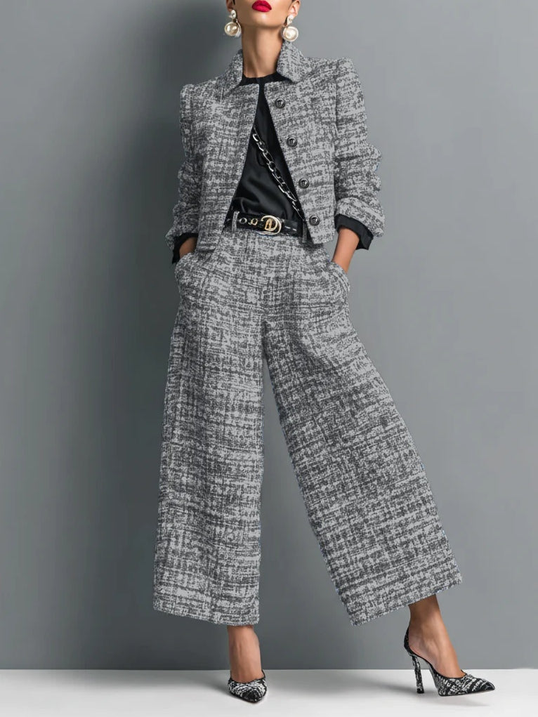Filippa | completo giacca corta e pantalone in tweed, Grigio