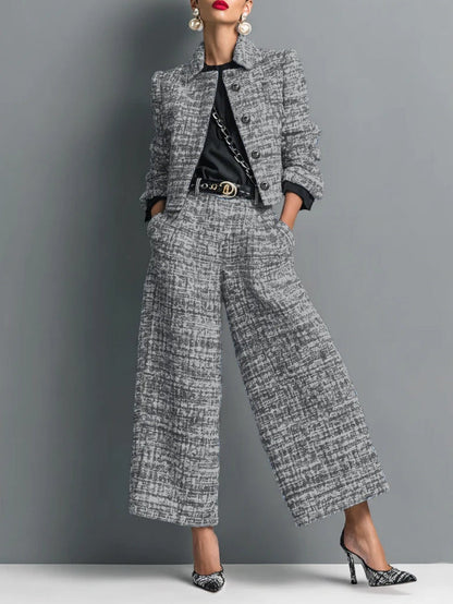Filippa | completo giacca corta e pantalone in tweed, Grigio