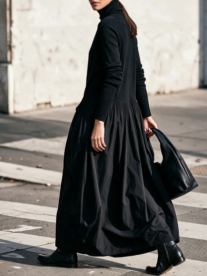 Odetta – abito maxi a collo alto con gonna ampia nero, vista laterale