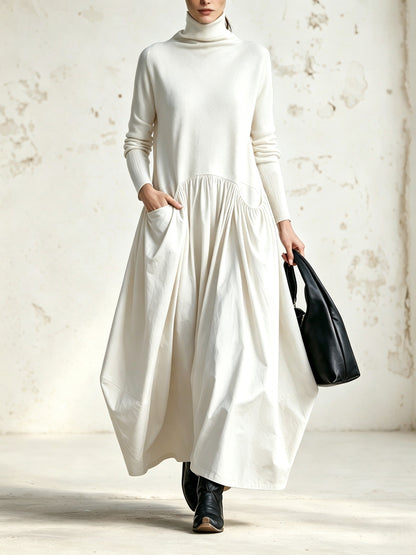 Odetta – abito maxi a collo alto con gonna ampia bianco, vista frontale