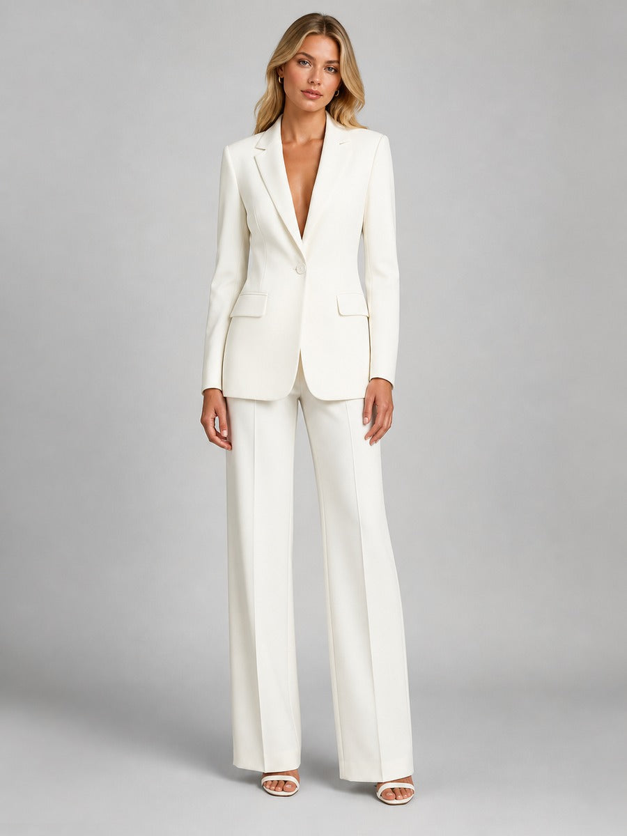 Agostina, completo blazer sartoriale e pantaloni a palazzo, bianco