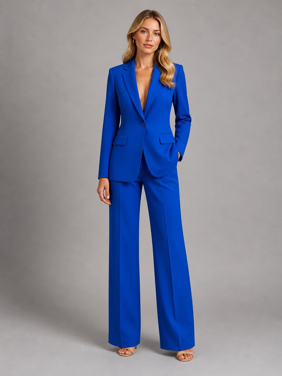 Agostina, completo blazer sartoriale e pantaloni a palazzo, blu