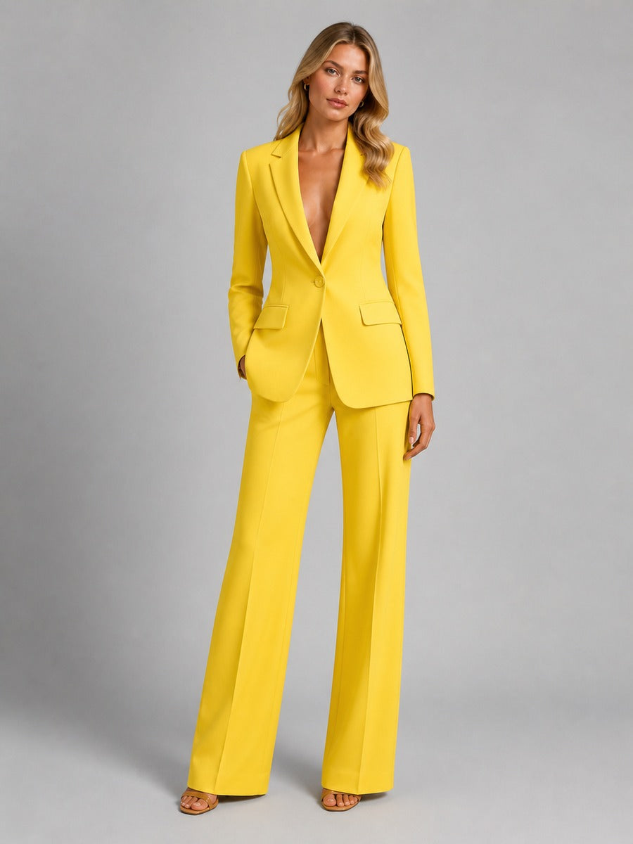 Agostina, completo blazer sartoriale e pantaloni a palazzo, giallo
